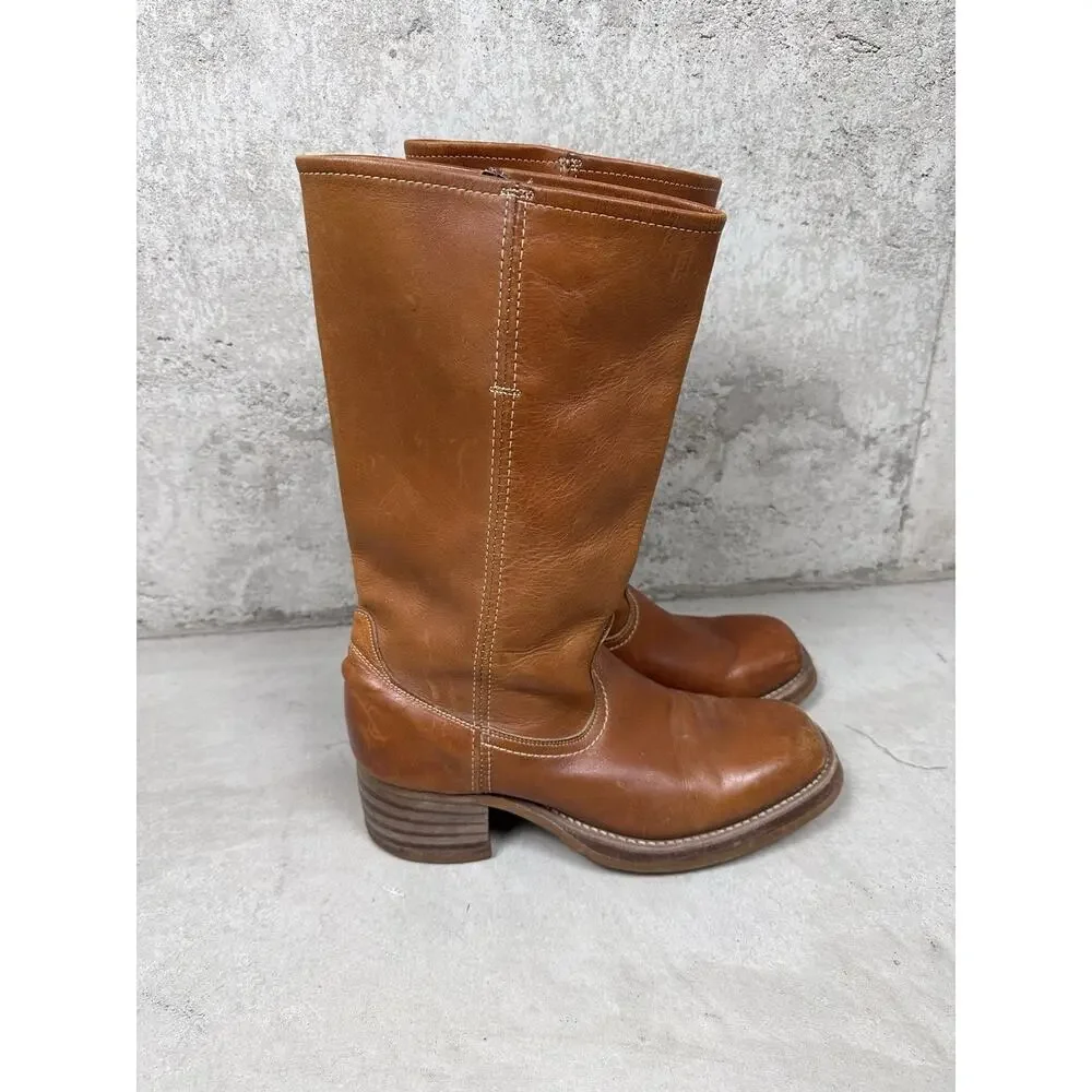 Vintage 80s Frye Style Campus Brown Leather Square Toe Boots Men’s Size 10.5